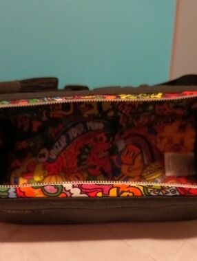 Colorful Cartoon-Print Small Pencil Bag with Black Exterior